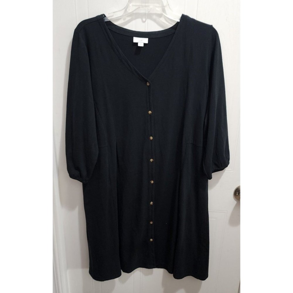 J. Jill Dress Women's 3/4 Sleeve Knee Length Button Front Dress Jersey Knit Sz L